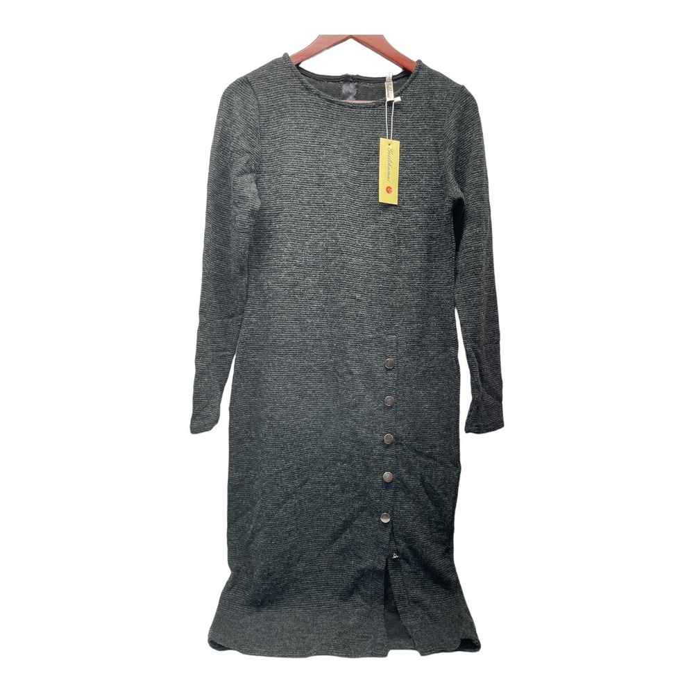 Geilihamai Women's 2XL Gray Mini Dress Button Above Knee‎ Long Sleeve